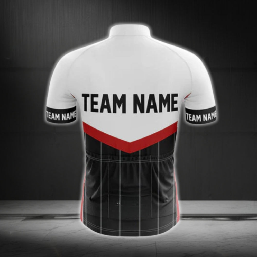 Men's Custom Logo Black Red And White Cycling Short Sleeve Jersey For Team, Custom Cycling Jerseys CG0507