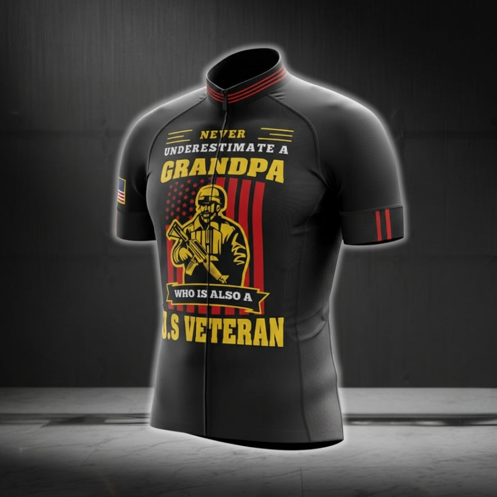 Never Underestimate A Grandpa Who Is Also A US Veteran Cycling Short Sleeve Jersey Mens, Veteran Grandpa Cycling Jerseys CG0284