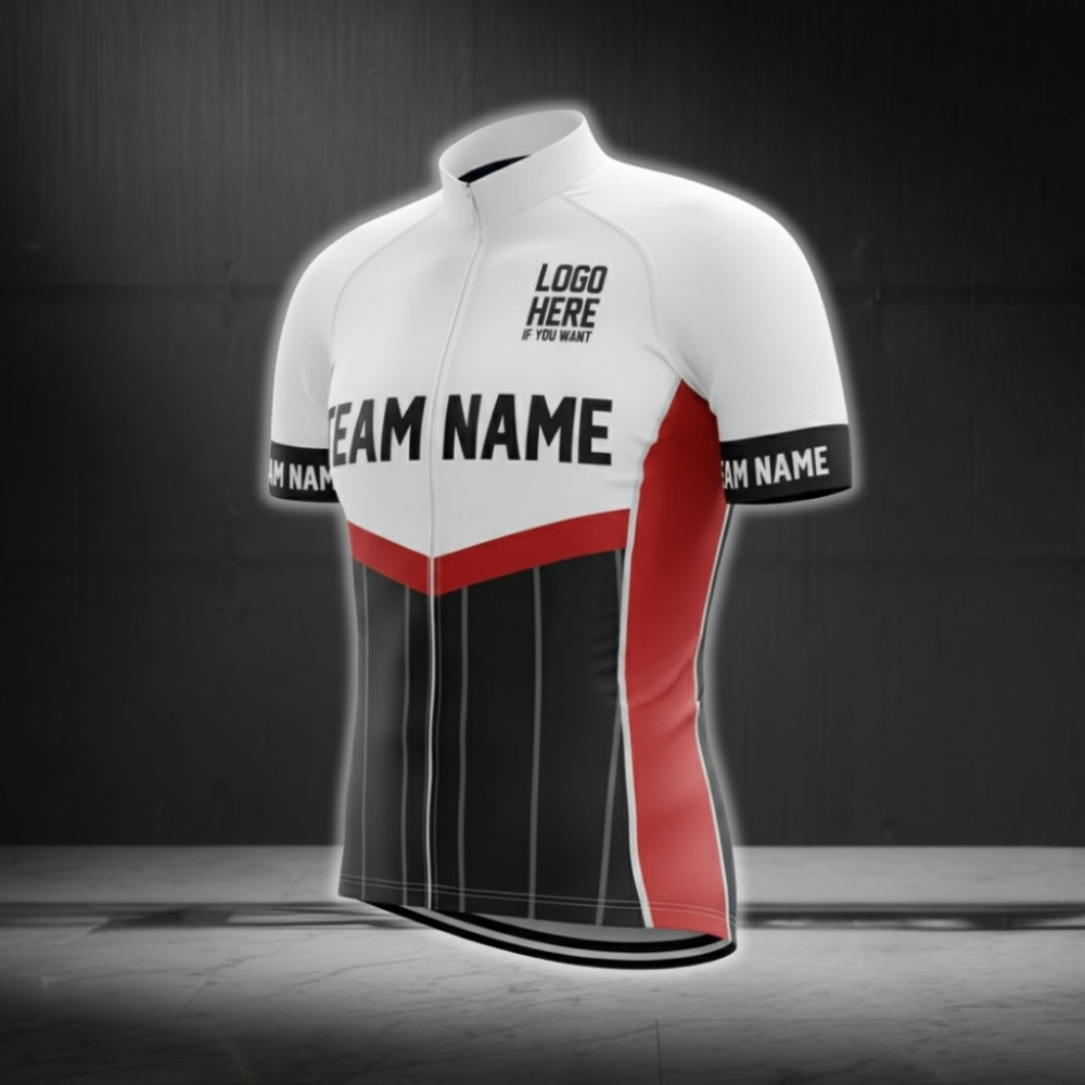 Men's Custom Logo Black Red And White Cycling Short Sleeve Jersey For Team, Custom Cycling Jerseys CG0507