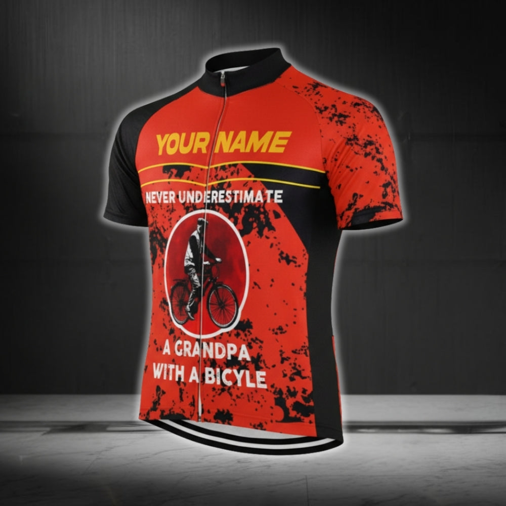 Never Underestimate A Grandpa With A Bicycle Custom Men's Cycling Short Sleeve Jersey, Custom Funny Grandpa Cycling Jersey CG0670