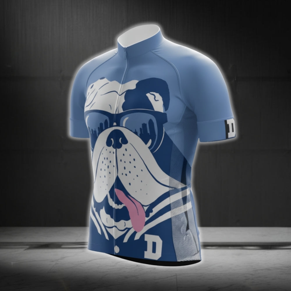 Blue And White Bulldog Cycling Short Sleeve Jersey Mens, Bulldog Cycling Jerseys CG0384
