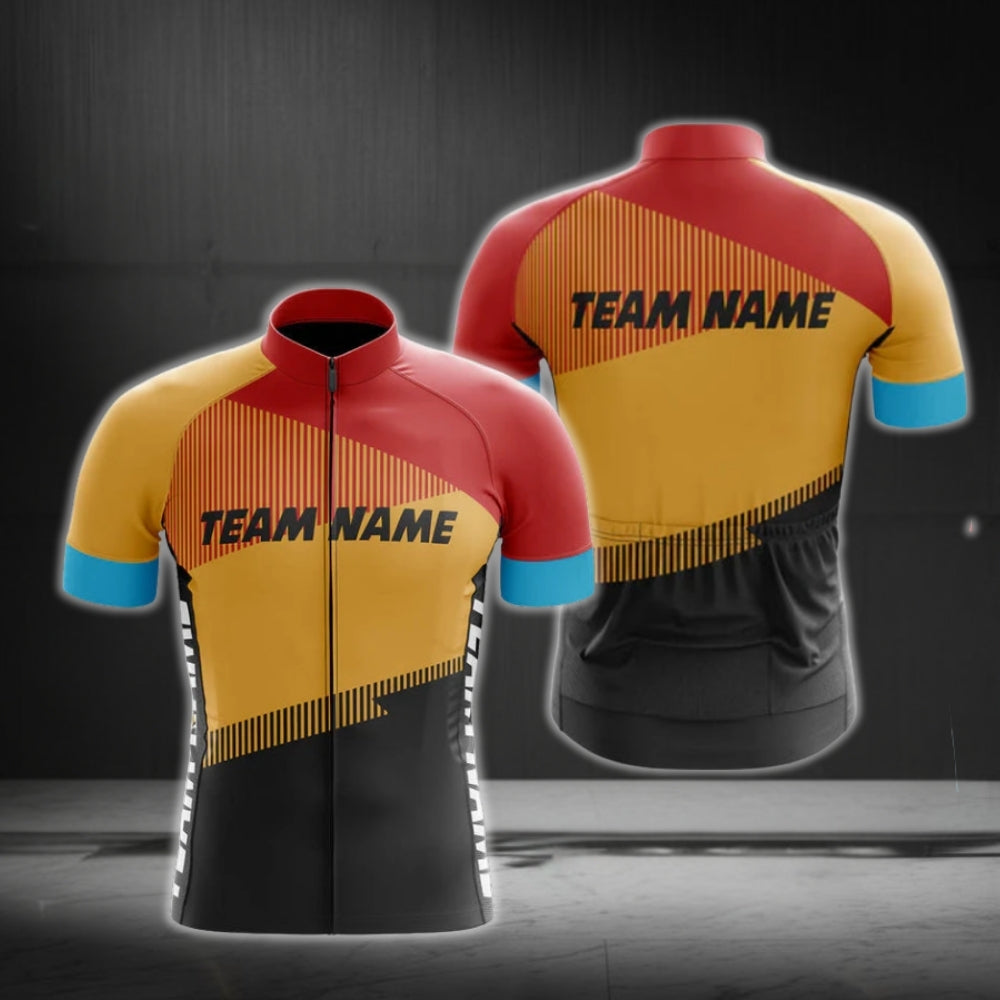 Custom Red And Yellow Cycling Team Short Sleeve Jersey For Men, Custom Team Cycling Jerseys CG0509