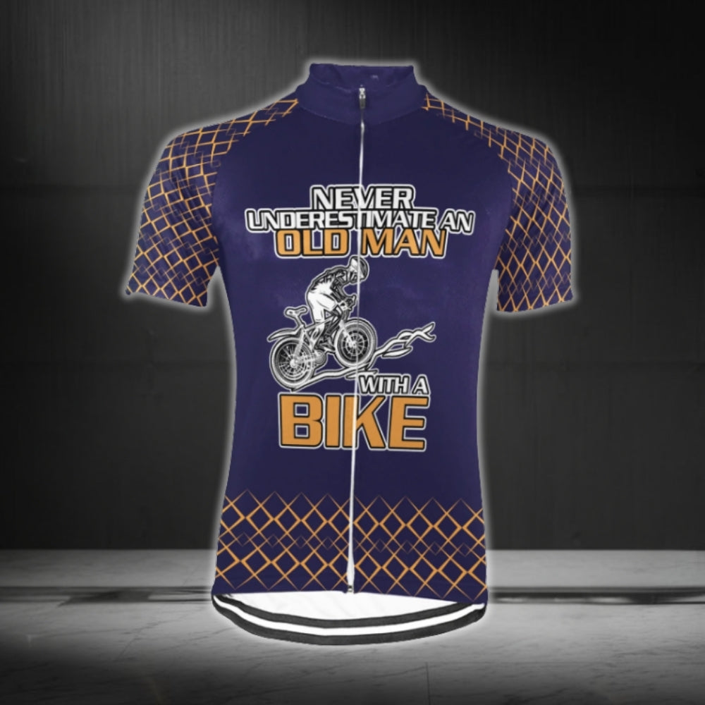 Never Underestiate An Old Man With A Bike Custom Name Short Sleeve Men's Cycling Jersey, Custom Funny Cycling Jerseys CG0671