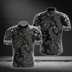 Paisley Black And White Cycling Short Sleeve Men Jersey, Paisley Cycling Jerseys CG0385