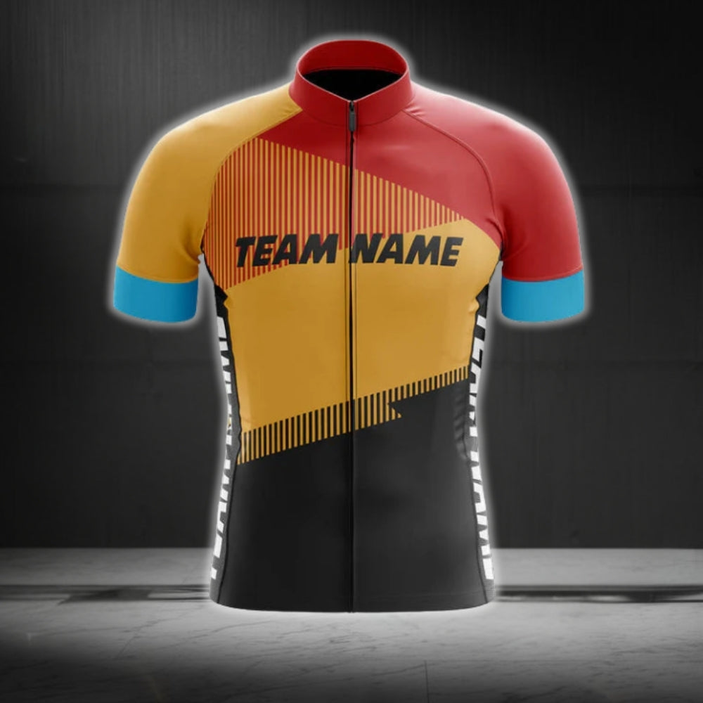 Custom Red And Yellow Cycling Team Short Sleeve Jersey For Men, Custom Team Cycling Jerseys CG0509