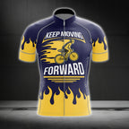 Keep Moving Forward Blue And Yellow Flame Cycling Short Sleeve Jersey For Mens, Men's Cycling Jerseys CG0285