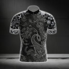 Paisley Black And White Cycling Short Sleeve Men Jersey, Paisley Cycling Jerseys CG0385
