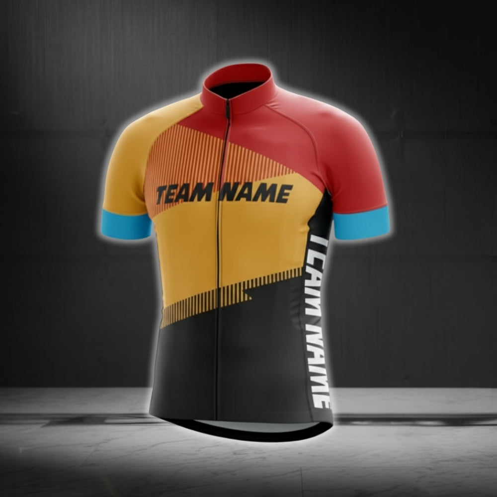 Custom Red And Yellow Cycling Team Short Sleeve Jersey For Men, Custom Team Cycling Jerseys CG0509