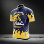 Keep Moving Forward Blue And Yellow Flame Cycling Short Sleeve Jersey For Mens, Men's Cycling Jerseys CG0285