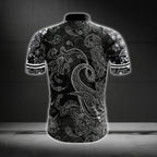 Paisley Black And White Cycling Short Sleeve Men Jersey, Paisley Cycling Jerseys CG0385