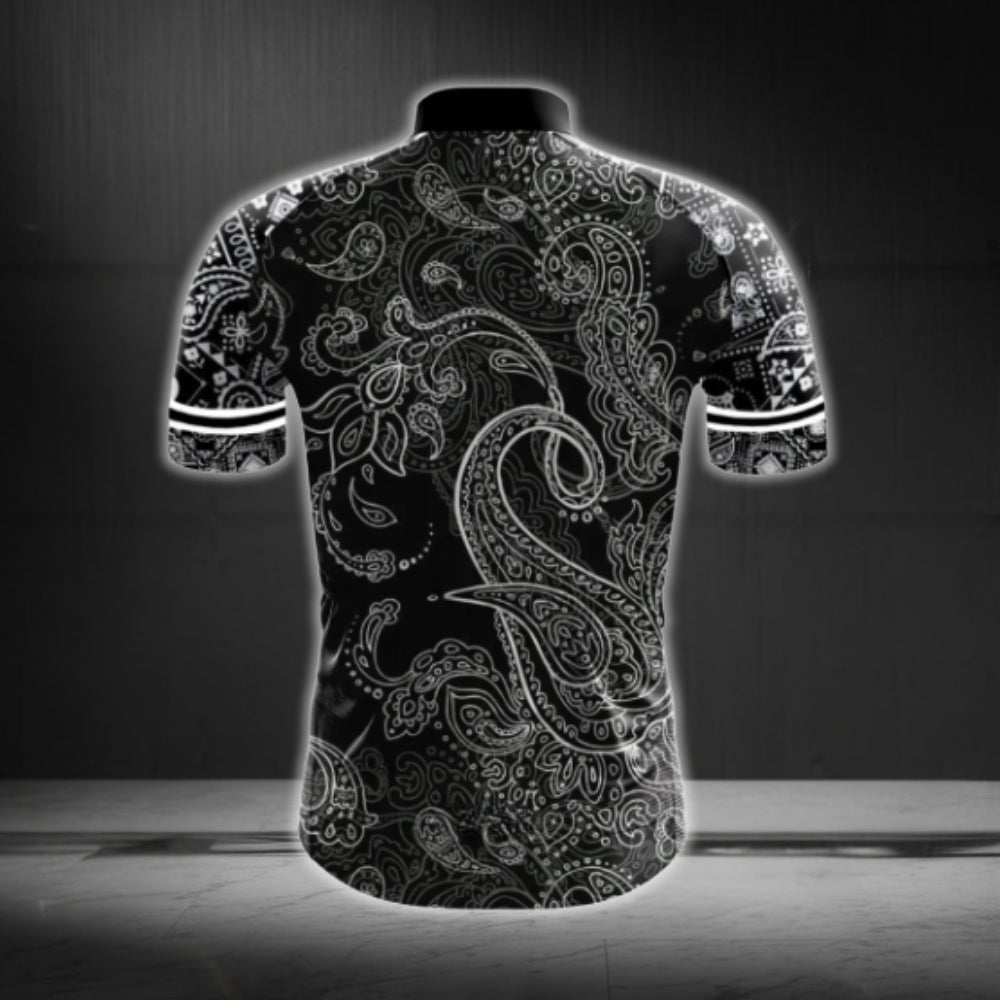 Paisley Black And White Cycling Short Sleeve Men Jersey, Paisley Cycling Jerseys CG0385