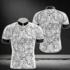 Black And White Cat Cycling Short Sleeve Jersey For Mens, Cat Lovers Cycling Jerseys CG0012