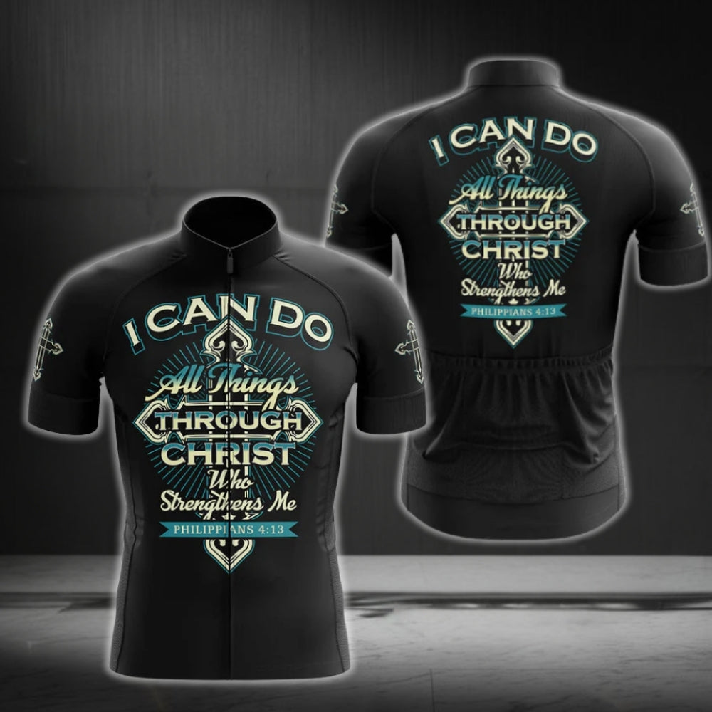 I Can Do All Things Through Christ Who Strengthens Me Cycling Short Sleeve Jersey For Men, Christian Cycling Jerseys CG0160
