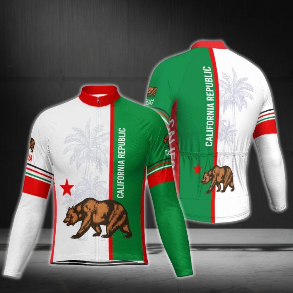 Custom Name California Flag Cycling Long Sleeve Men's Jersey, Custom California Republic Cycling Jerseys CG0672