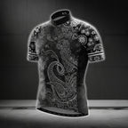 Paisley Black And White Cycling Short Sleeve Men Jersey, Paisley Cycling Jerseys CG0385
