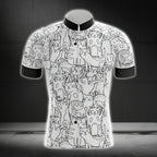 Black And White Cat Cycling Short Sleeve Jersey For Mens, Cat Lovers Cycling Jerseys CG0012