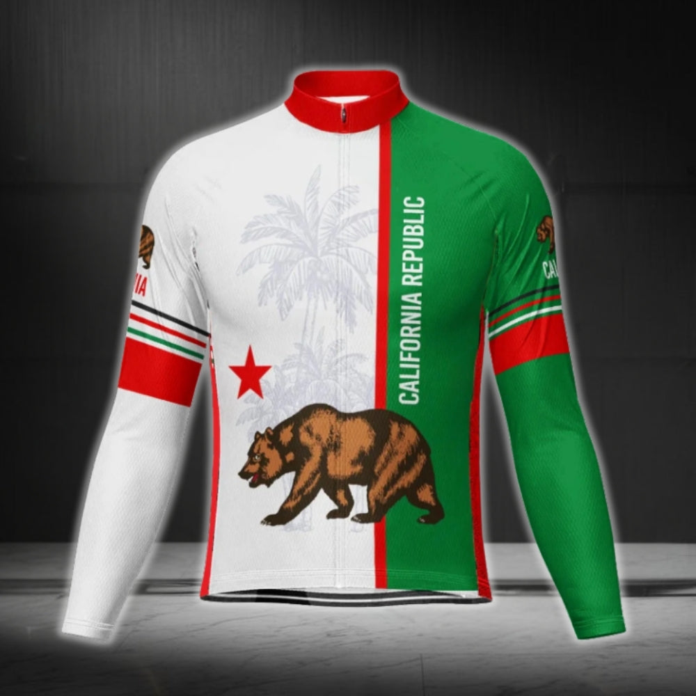 Custom Name California Flag Cycling Long Sleeve Men's Jersey, Custom California Republic Cycling Jerseys CG0672