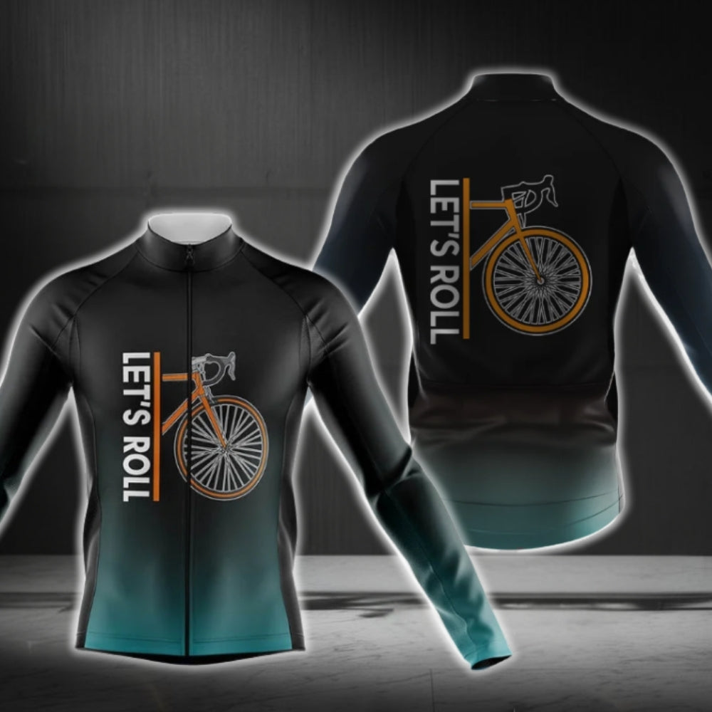 Let's Roll Long Sleeve Men's Cycling Jersey, Black And Cyan Cycling Jerseys CG0728