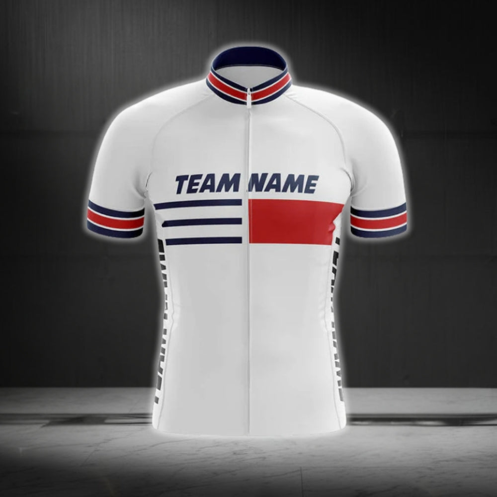 Custom Team White And Red Short Sleeve Cycling Jersey For Men, Custom Cycling Jerseys For Team CG0510
