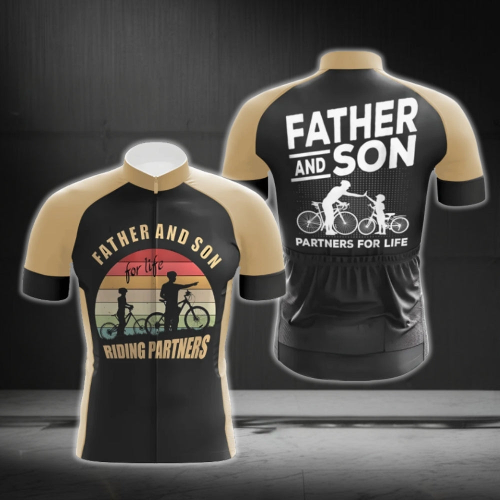 Father And Son Riding Partners For Life Short Sleeve Cycling Jersey For Men, Dad Cycling Jerseys For Father Day CG0386
