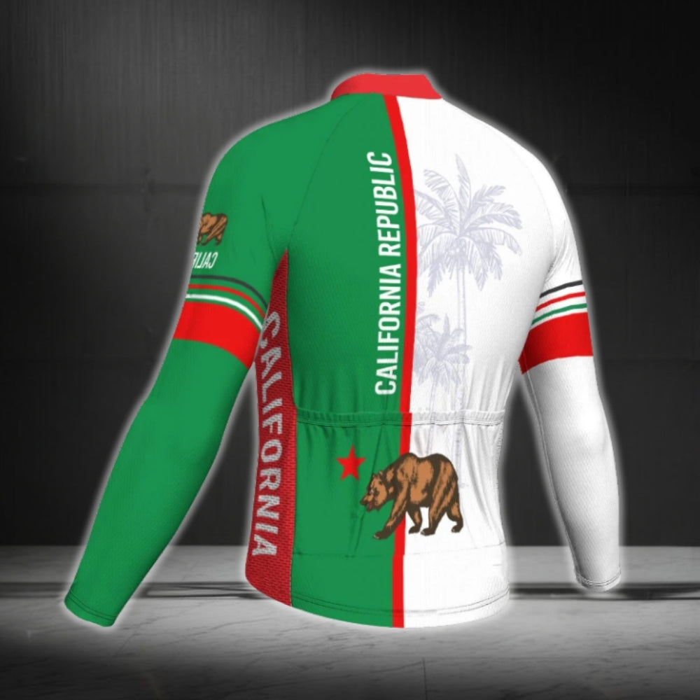 Custom Name California Flag Cycling Long Sleeve Men's Jersey, Custom California Republic Cycling Jerseys CG0672