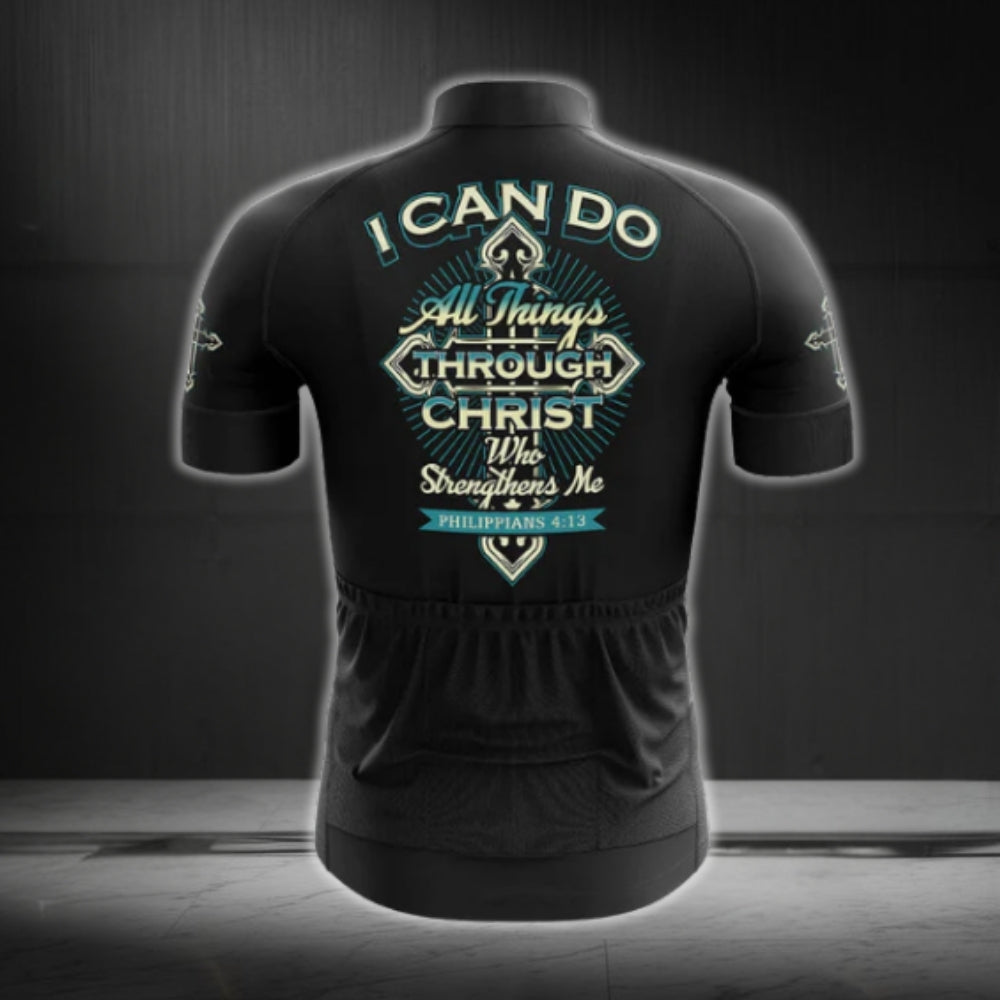 I Can Do All Things Through Christ Who Strengthens Me Cycling Short Sleeve Jersey For Men, Christian Cycling Jerseys CG0160