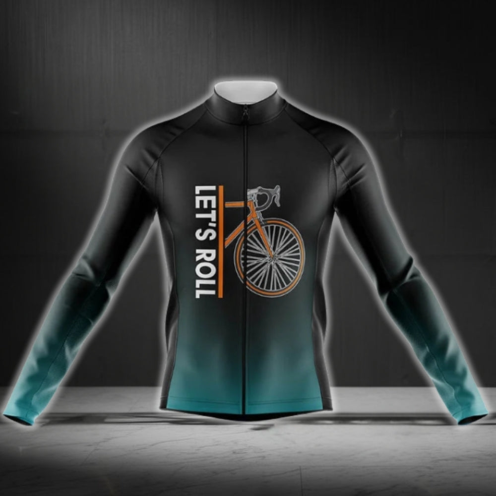 Let's Roll Long Sleeve Men's Cycling Jersey, Black And Cyan Cycling Jerseys CG0728