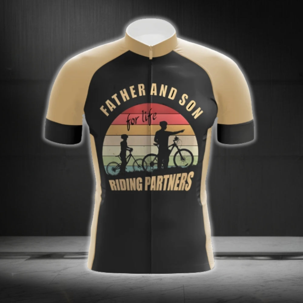 Father And Son Riding Partners For Life Short Sleeve Cycling Jersey For Men, Dad Cycling Jerseys For Father Day CG0386