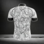 Black And White Cat Cycling Short Sleeve Jersey For Mens, Cat Lovers Cycling Jerseys CG0012