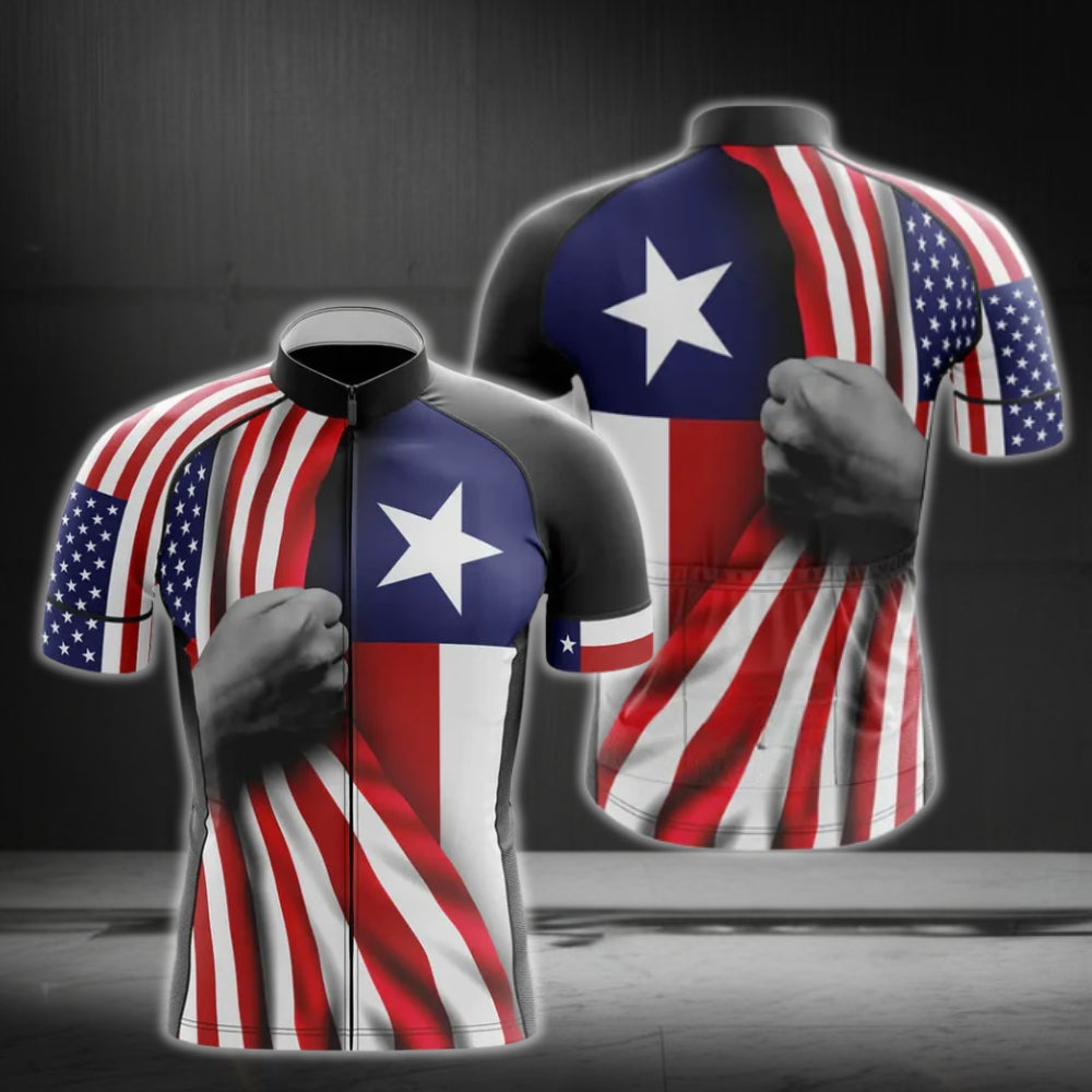 American Texas Flag Cycling Short Sleeve Jersey Mens, Patriotic Cycling Jerseys CG0239