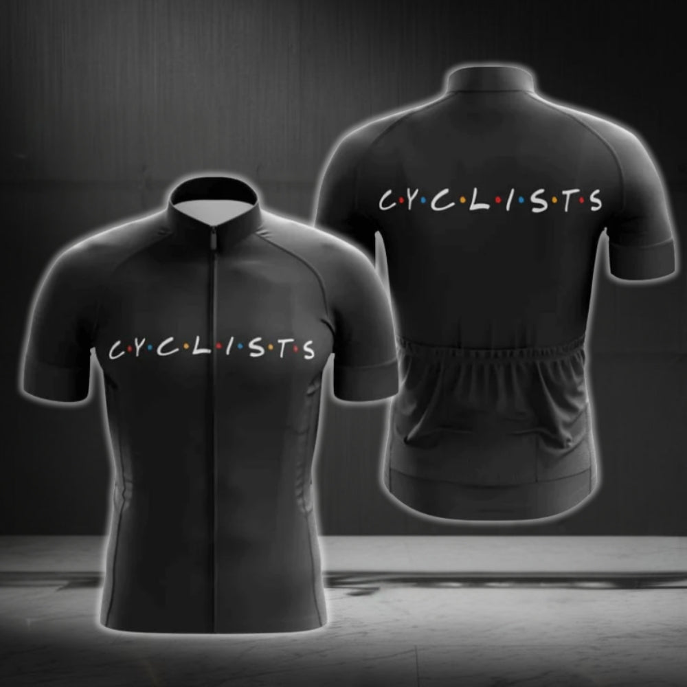 Cyclists Friends Theme Cycling Short Sleeve Men Jersey, Black Cycling Jerseys For Men CG0461