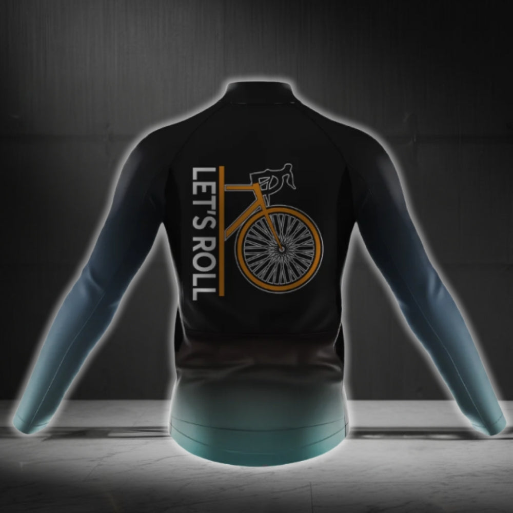 Let's Roll Long Sleeve Men's Cycling Jersey, Black And Cyan Cycling Jerseys CG0728