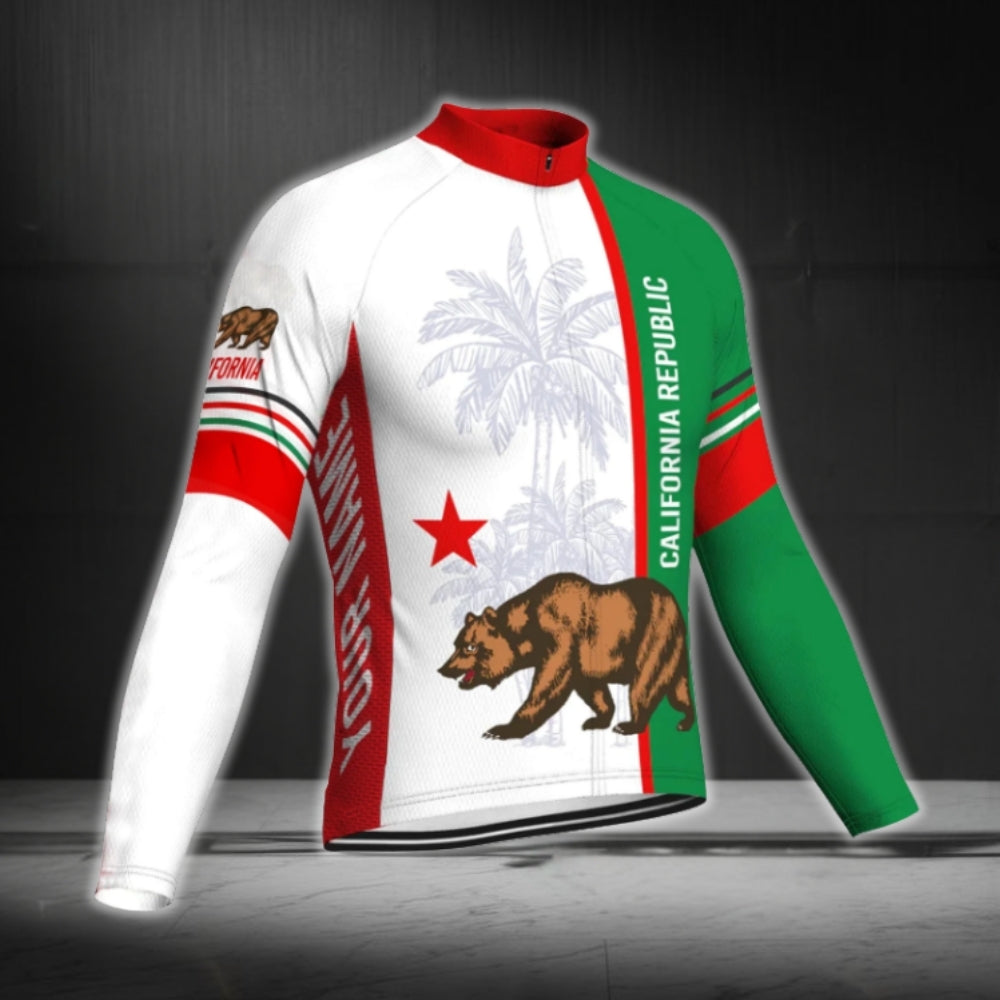 Custom Name California Flag Cycling Long Sleeve Men's Jersey, Custom California Republic Cycling Jerseys CG0672