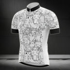Black And White Cat Cycling Short Sleeve Jersey For Mens, Cat Lovers Cycling Jerseys CG0012