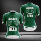 This Girl Needs A Beer Green Cycling Short Sleeve Jersey For Women, Women's Beer Cycling Jersey CG0287