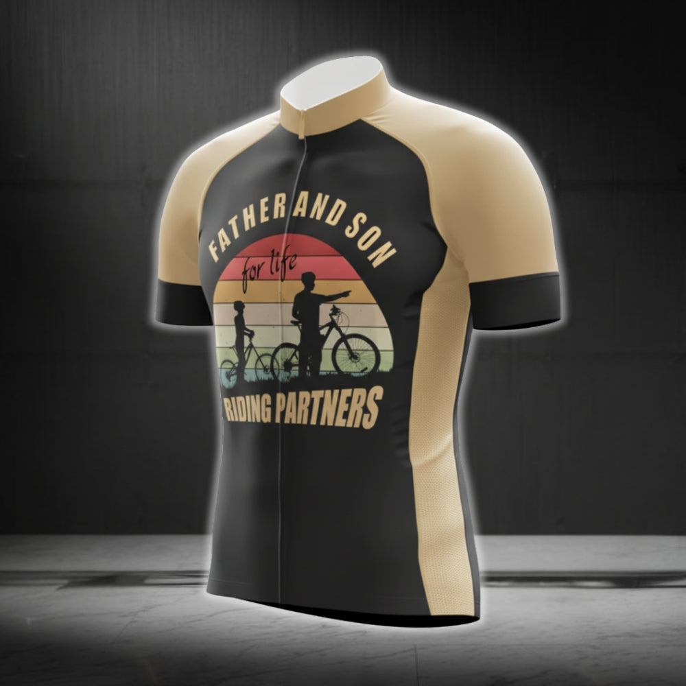 Father And Son Riding Partners For Life Short Sleeve Cycling Jersey For Men, Dad Cycling Jerseys For Father Day CG0386