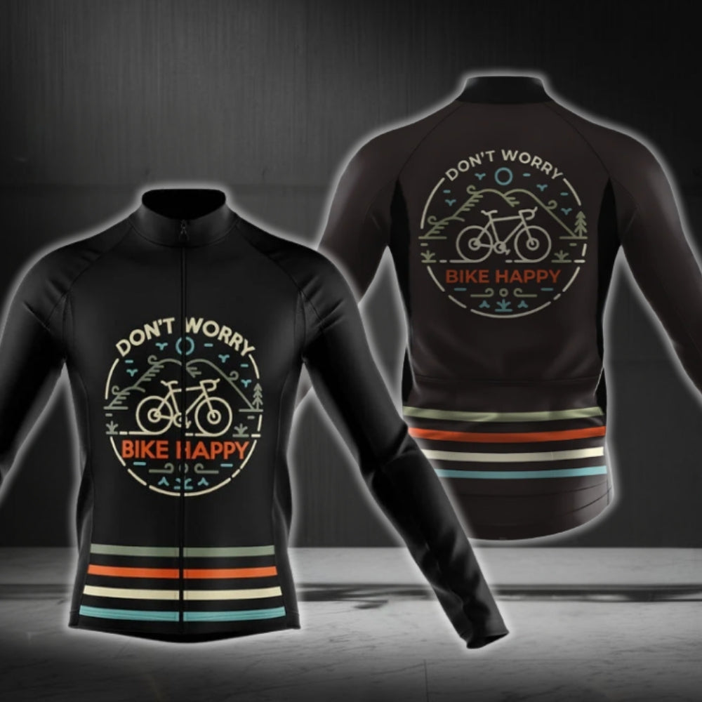 Don't Worry Bike Happy Long Sleeve Cycling Men Jersey, Funny Cycling Jersey CG0732