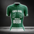 This Girl Needs A Beer Green Cycling Short Sleeve Jersey For Women, Women's Beer Cycling Jersey CG0287
