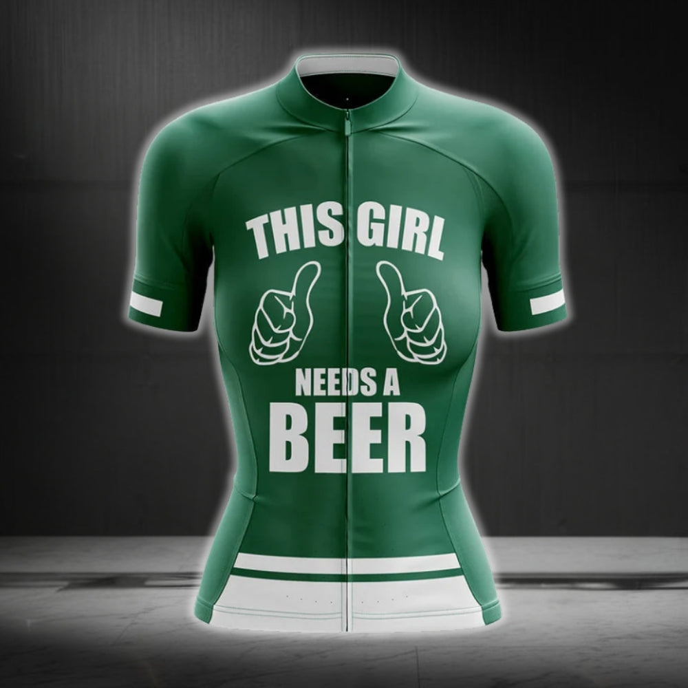 This Girl Needs A Beer Green Cycling Short Sleeve Jersey For Women, Women's Beer Cycling Jersey CG0287