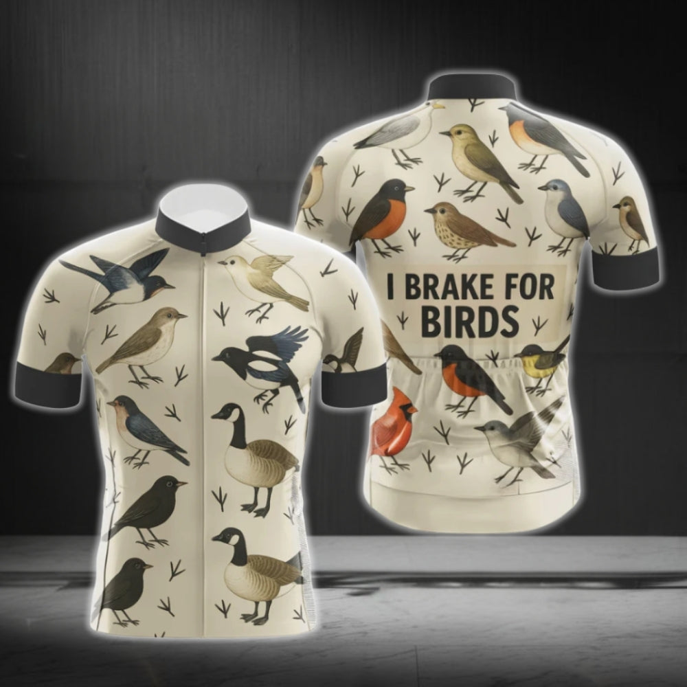 I Brake For Birds Cycling Short Sleeve Mens Jeresey, Birds Cycling Jerseys For Animal Lovers CG0387