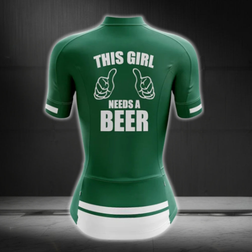 This Girl Needs A Beer Green Cycling Short Sleeve Jersey For Women, Women's Beer Cycling Jersey CG0287