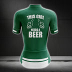 This Girl Needs A Beer Green Cycling Short Sleeve Jersey For Women, Women's Beer Cycling Jersey CG0287