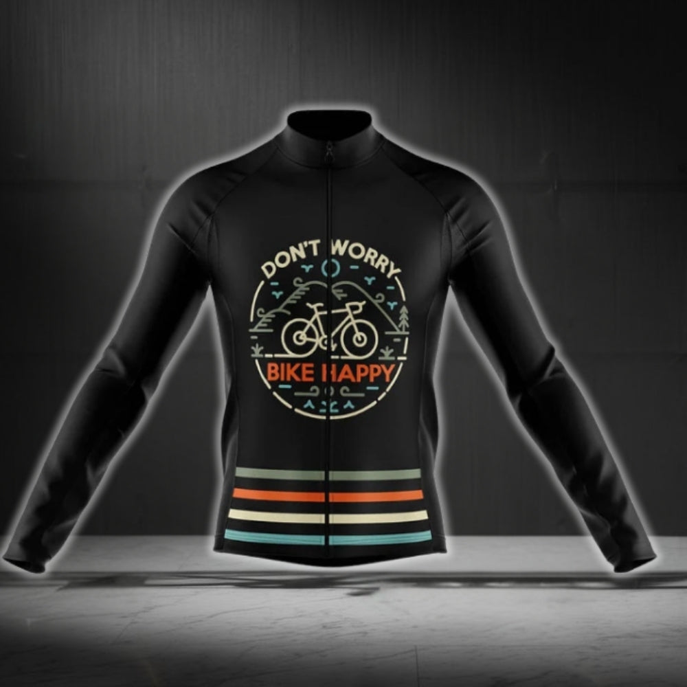Don't Worry Bike Happy Long Sleeve Cycling Men Jersey, Funny Cycling Jersey CG0732