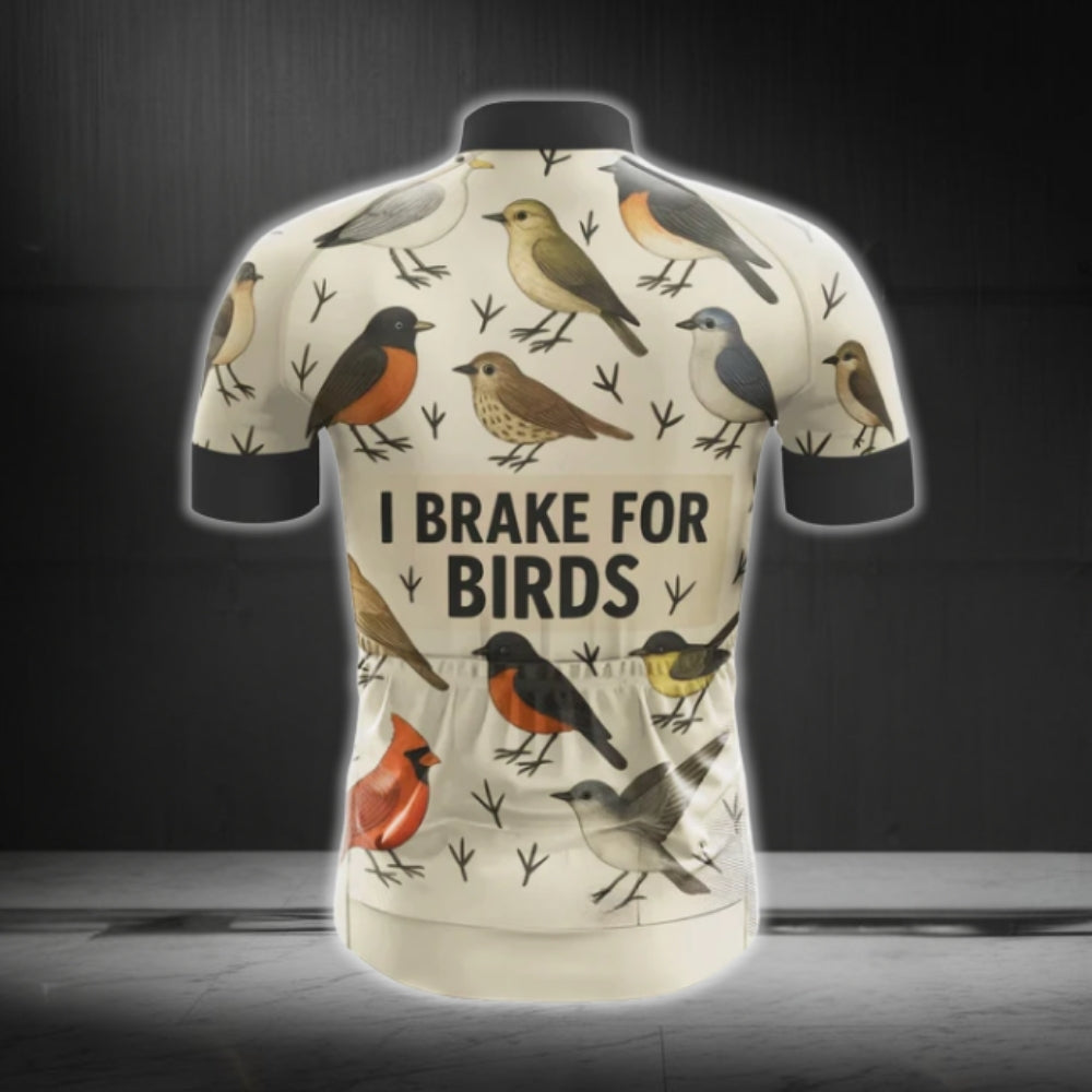 I Brake For Birds Cycling Short Sleeve Mens Jeresey, Birds Cycling Jerseys For Animal Lovers CG0387