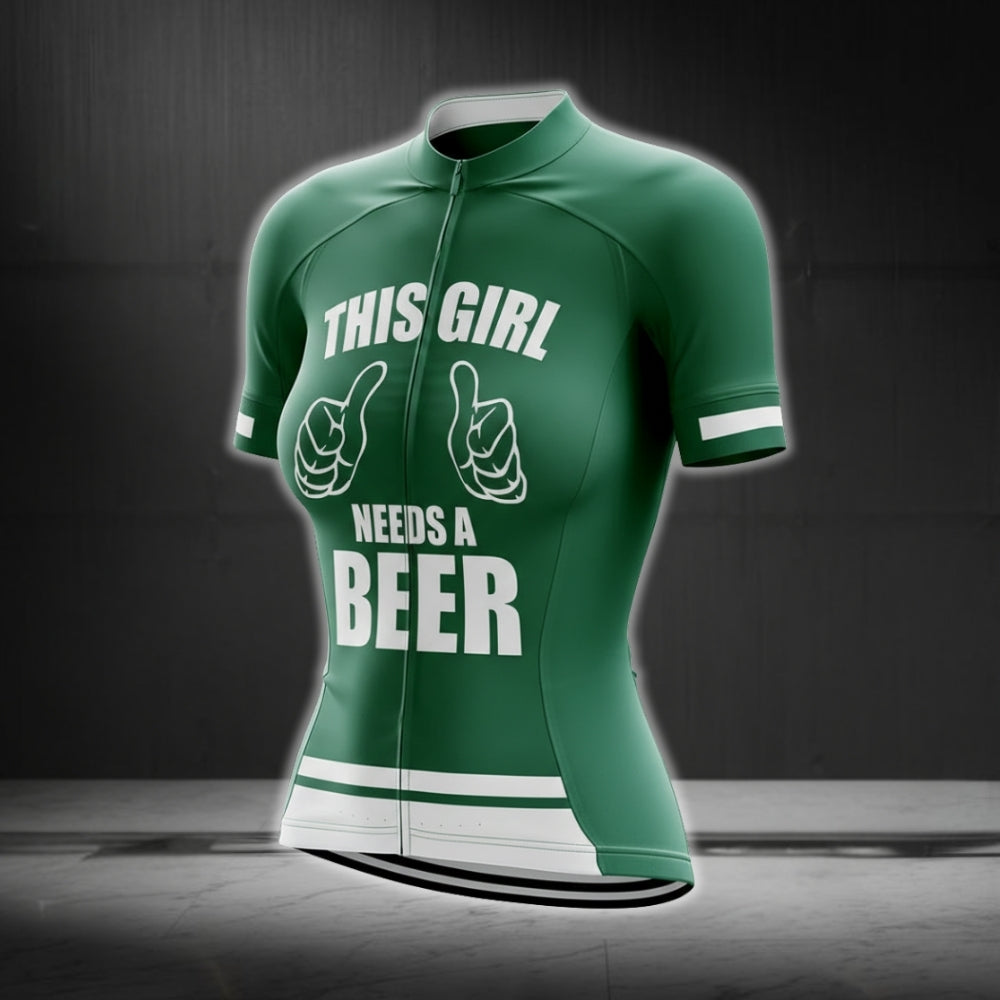 This Girl Needs A Beer Green Cycling Short Sleeve Jersey For Women, Women's Beer Cycling Jersey CG0287