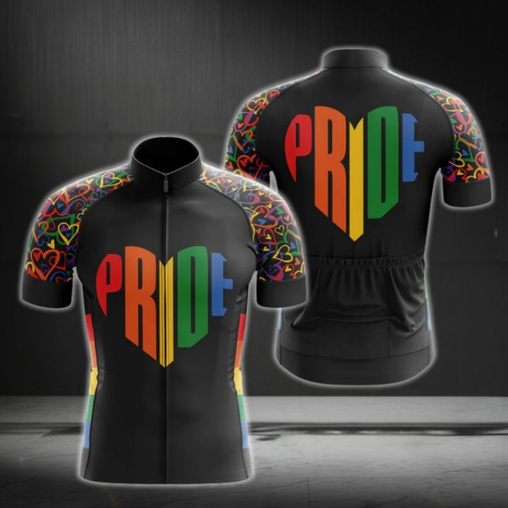 Rainbow Pride Heart Cycling Short Sleeve Jersey For Mens, LGBT Pride Cycling Jerseys CG0014