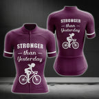 Stronger Than Yesterday Purple Short Sleeve Women's Cycling Jersey, Purple Cycling Jerseys For Womens CG0288