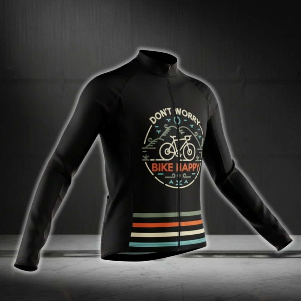 Don't Worry Bike Happy Long Sleeve Cycling Men Jersey, Funny Cycling Jersey CG0732