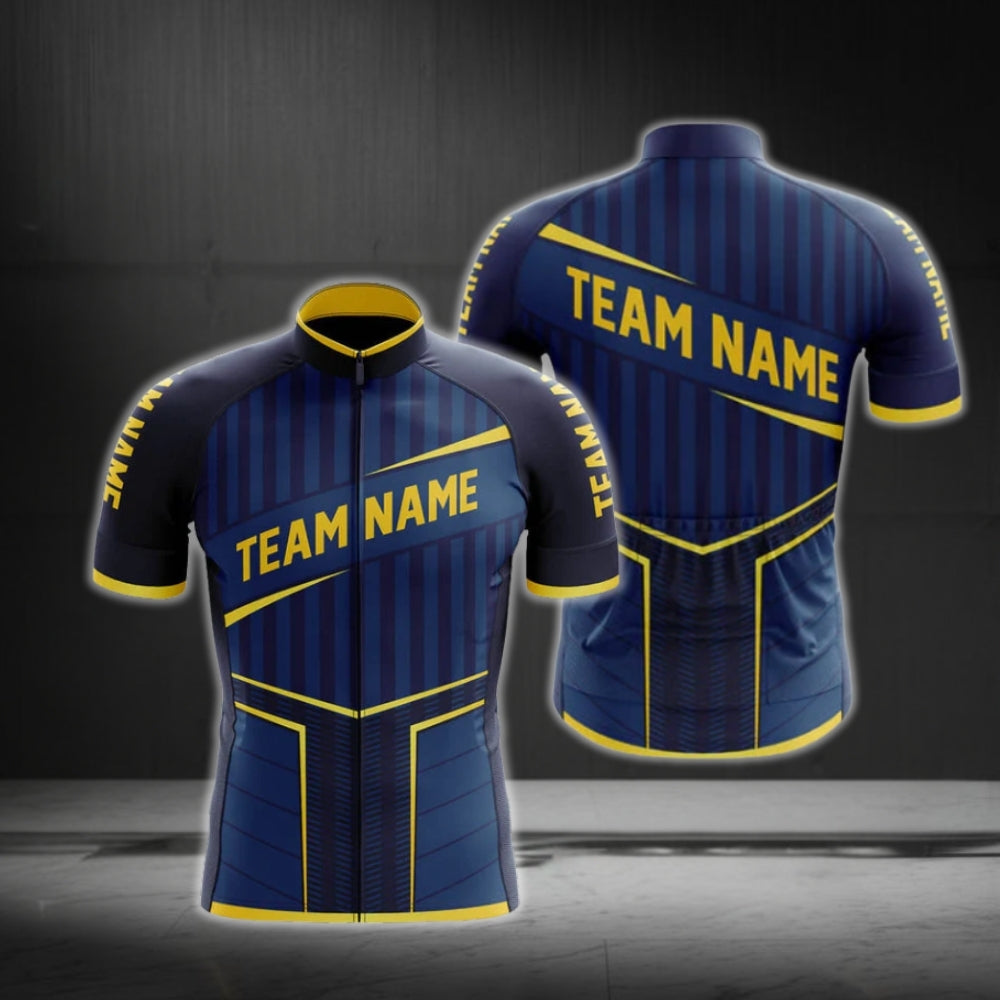 Custom Navy Yellow Cycling Team Short Sleeve Jersey For Men, Custom Navy Cycling Jerseys CG0512