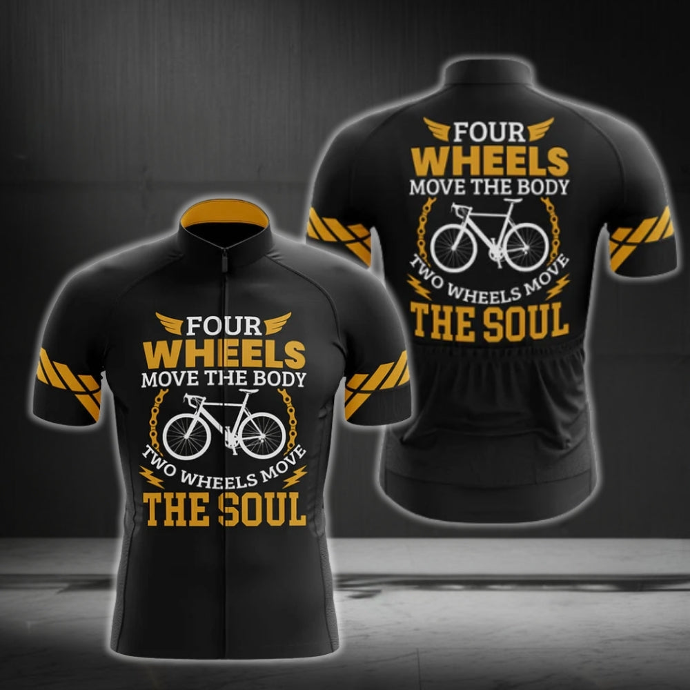 Four Wheels Move The Body Two Wheels Move The Soul Men's Cycling Short Sleeeve Jersey, Cycling Jerseys For Mens CG0162